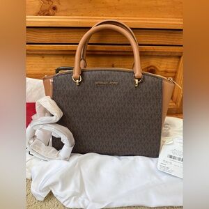 Michael Kors Signature Brown and Tan Logo Satchel NWT